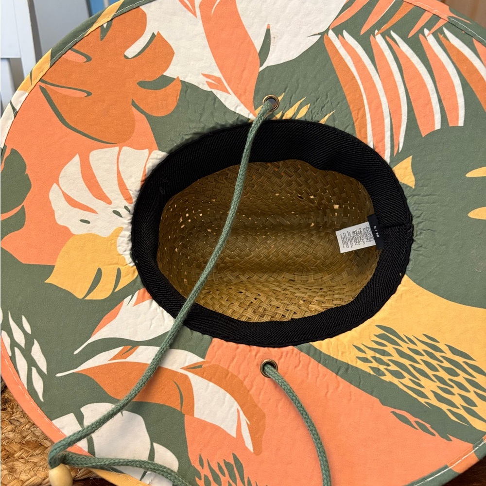 Roxy Straw Sun Hat with Teal Cord and Patterned Edge - Picture 4 of 5